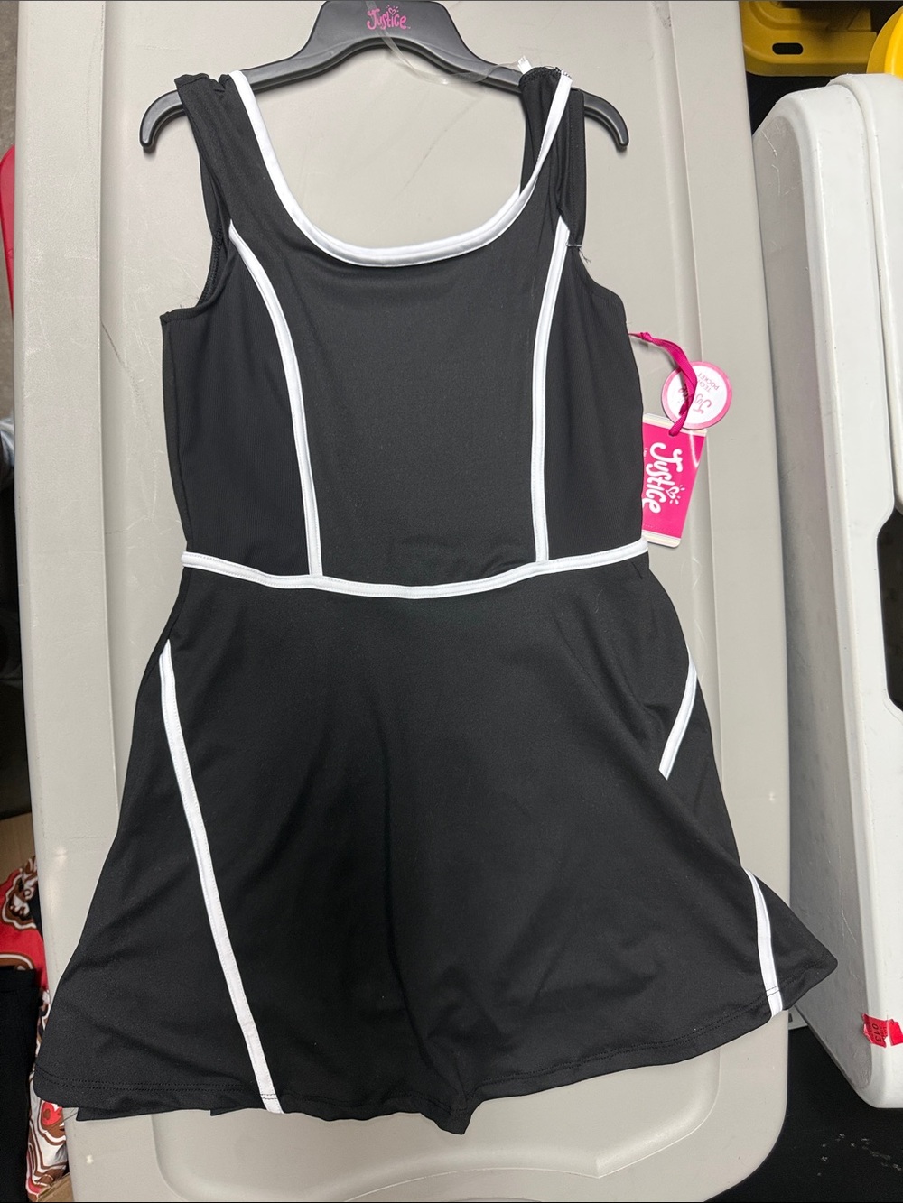 Justice Black Athletic dress with built in shorts with White Piping